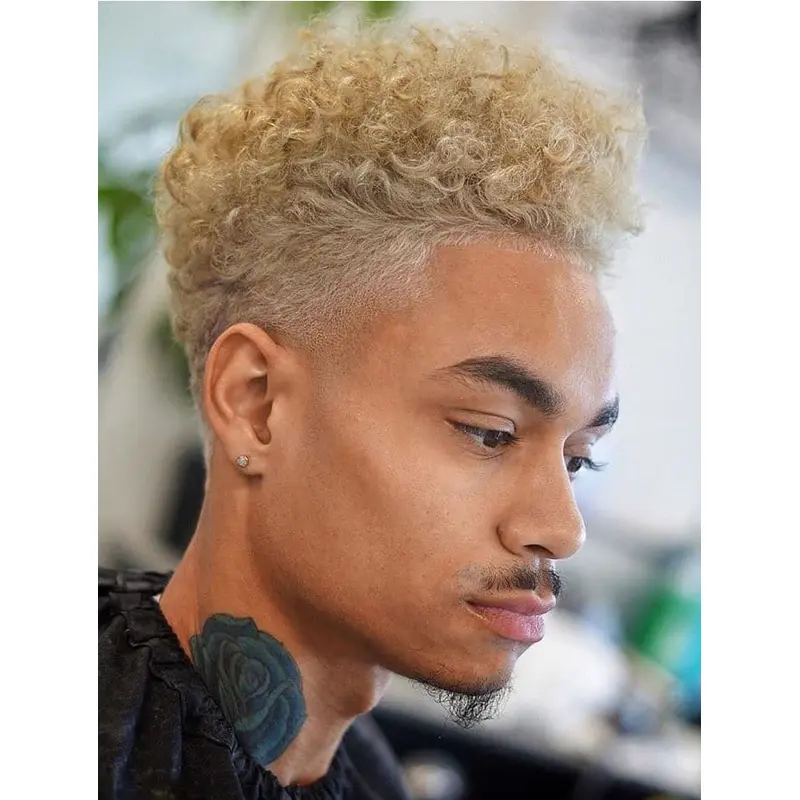 Short Curly Capless Blonde Remy Human Hair Men Wigs