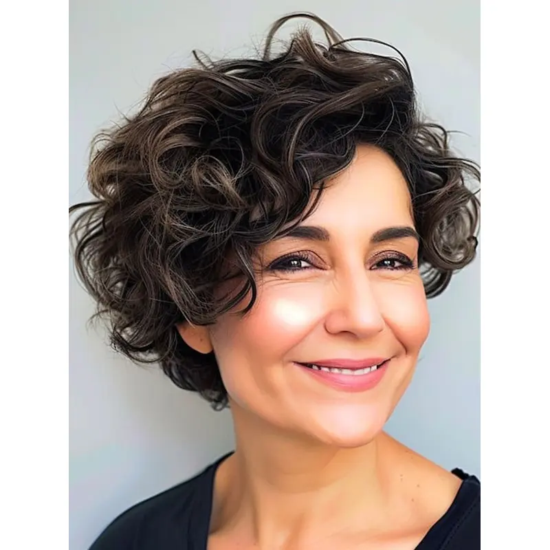 Short Curly Human Hair Wig 8" Layered Wigs