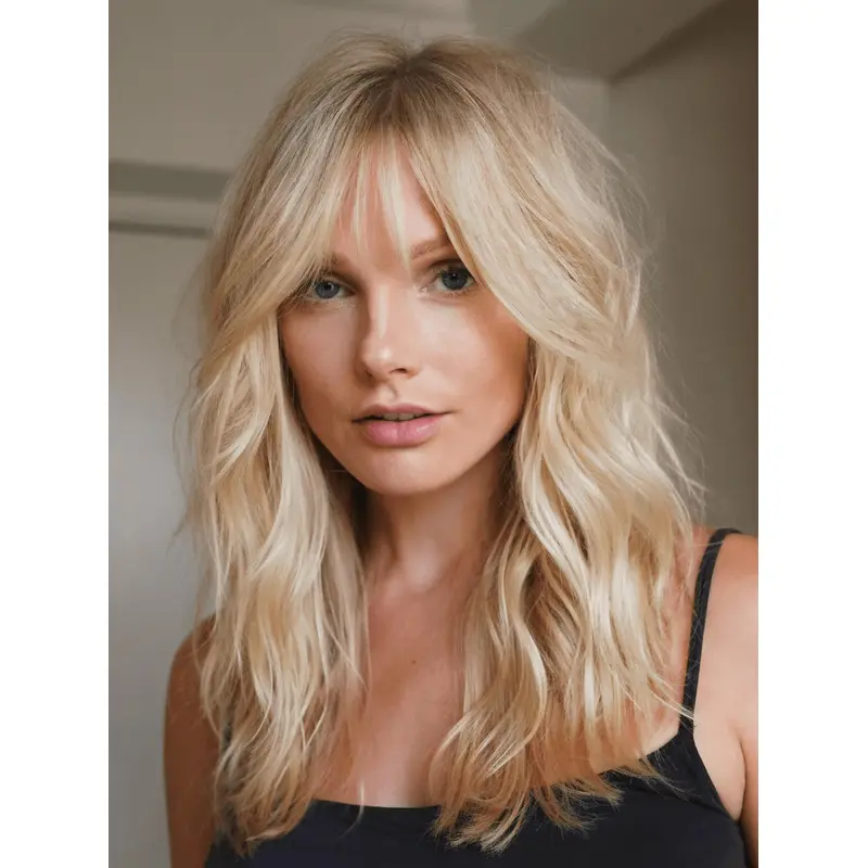 Long Blonde Wigs With Bangs Lace Front 16" Wavy Wigs