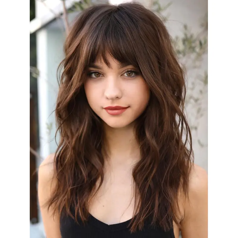 Long Brown Hair Wig Synthetic 18" Wavy Lace Front Wigs