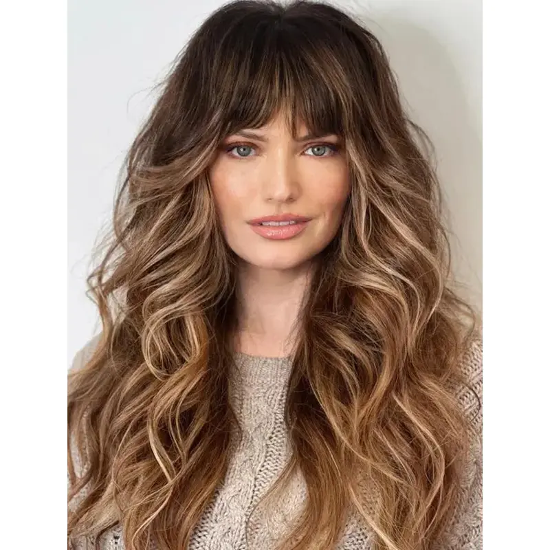 Long Curly Hair Wigs Brown Synthetic Wig Lace Front Curly Long Layered Wigs