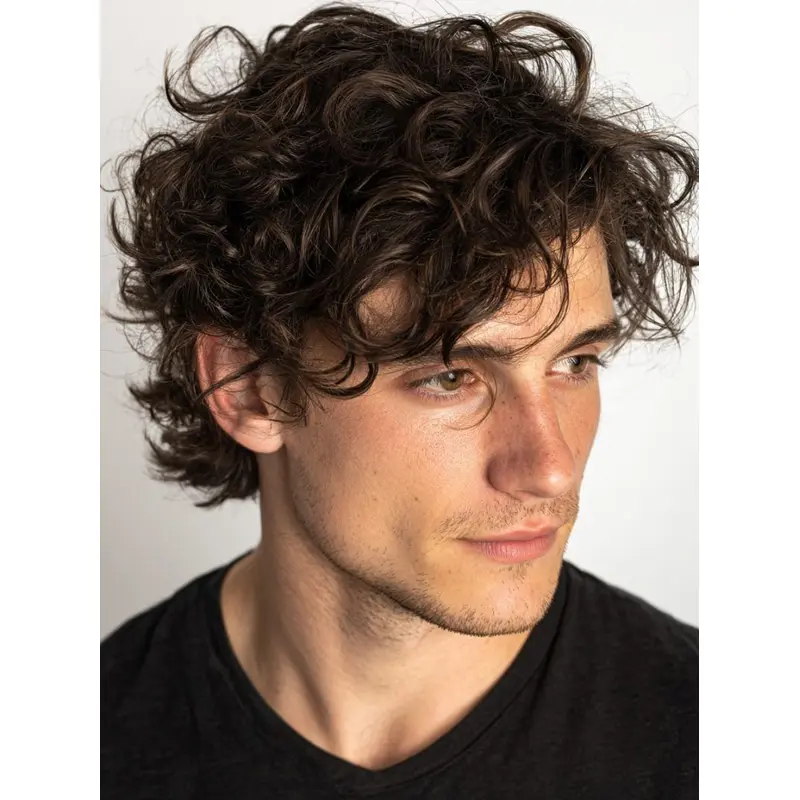 Mens Short Wigs With Bangs Monofilament 6" Curly Wigs