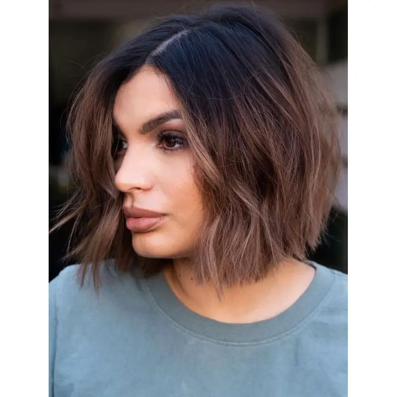 Real Looking Wigs Wavy Lace Front Brown Synthetic Popular Mini Blunt Bob Wigs
