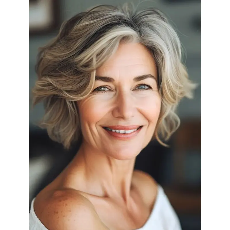 Short Wavy Wigs Human Hair Monofilament Layered 8" Wigs