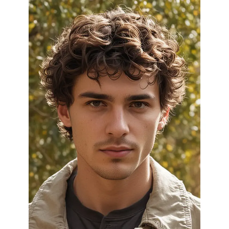 Hair Wig For Men Brown Lace Front Short Curly Wigs