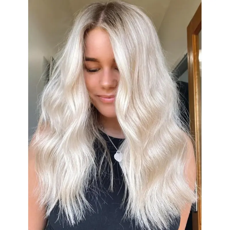 Lace Front Wigs Wavy Synthetic Blonde Long Without Bangs Center Parted Wigs