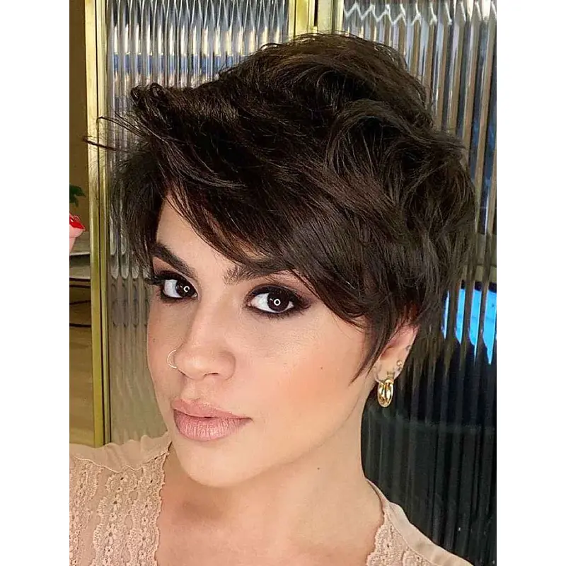 Ladies Wigs Short Styles Brown Sassy Synthetic Wig Layered Wigs Short Wavy Wigs