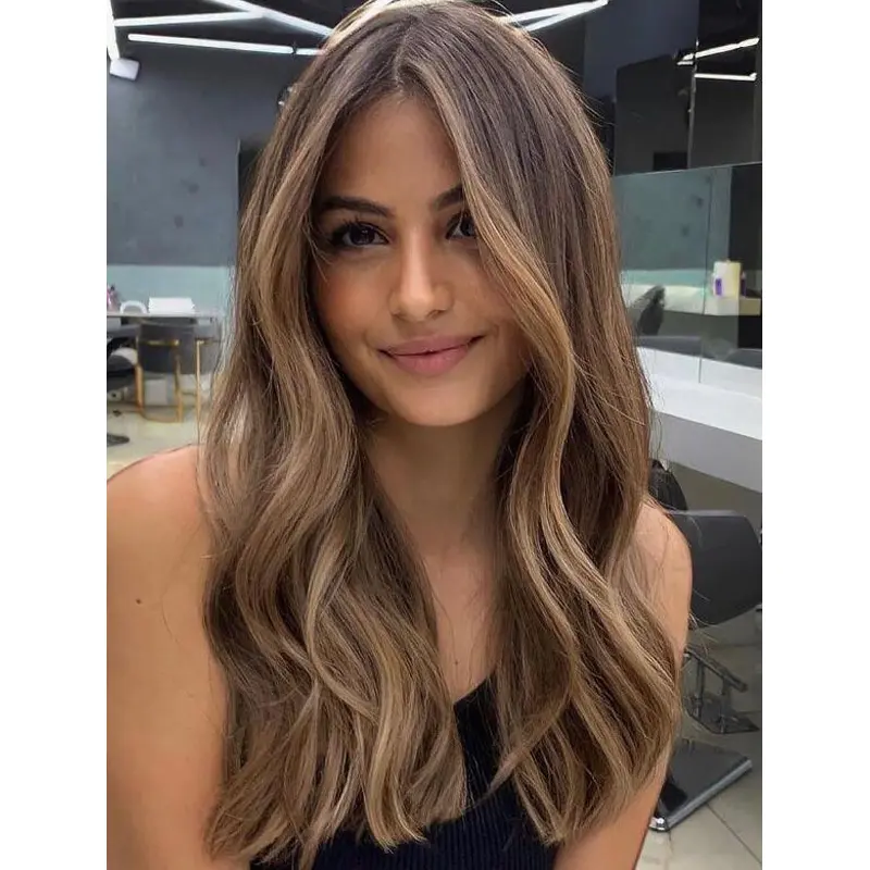 Long Brown Wigs Wavy Without Bangs Wigs Exquisite Synthetic Wig