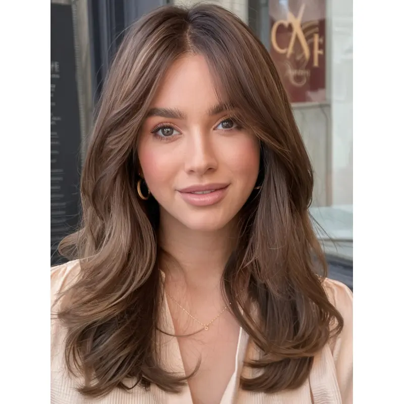 Long Dark Brown Wigs Lace Front 18" Layered Wavy Wigs