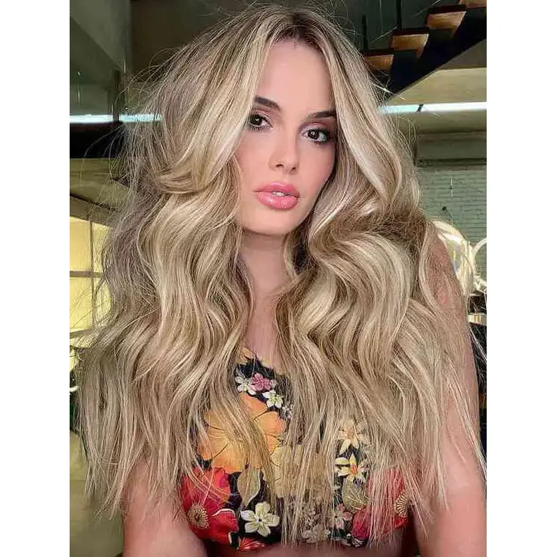 Long Synthetic Wigs Blonde Wavy Layered 20" Wigs