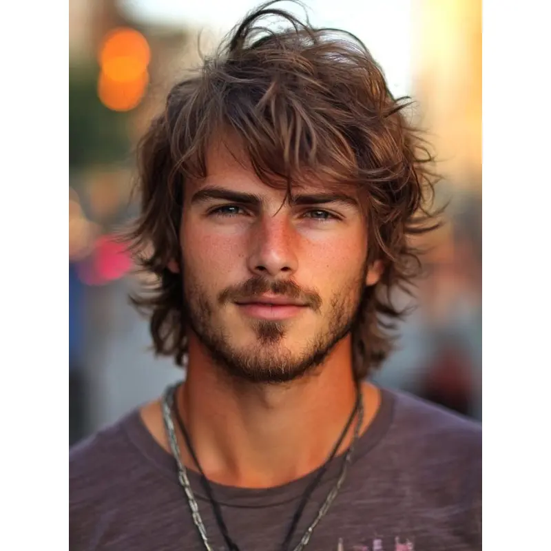 Male Lace Front Wigs Remy Human Hair Wavy Brown Short Wigs