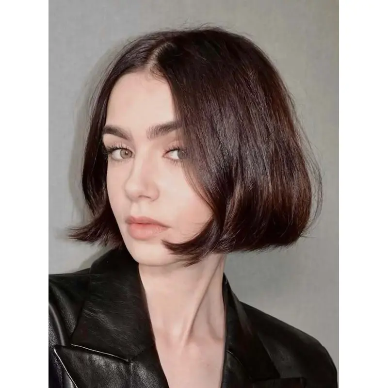 Medium Brown Bob Wig Straight Synthetic 10" Chin Length Monofilament Wigs