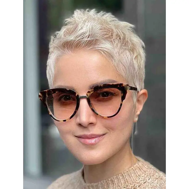 Short Hairstyles Boycuts Blonde Wavy Lace Front Cropped Pixie Wigs