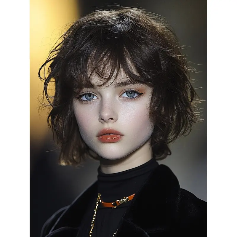 Short Lace Front Wigs Brown With Bangs Straight Synthetic 8" Wigs