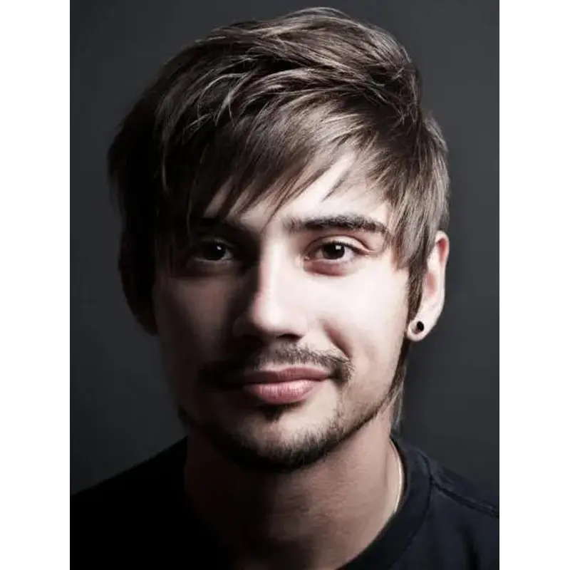 Straight Cropped Capless Brown Synthetic Cheapest Brushed-Forward Bangs Wigs