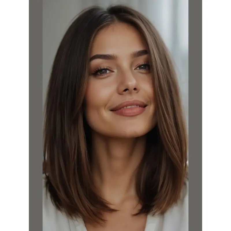 Bob Straight Wig Human Hair Shoulder Length Brown Monofilament 14" Wigs