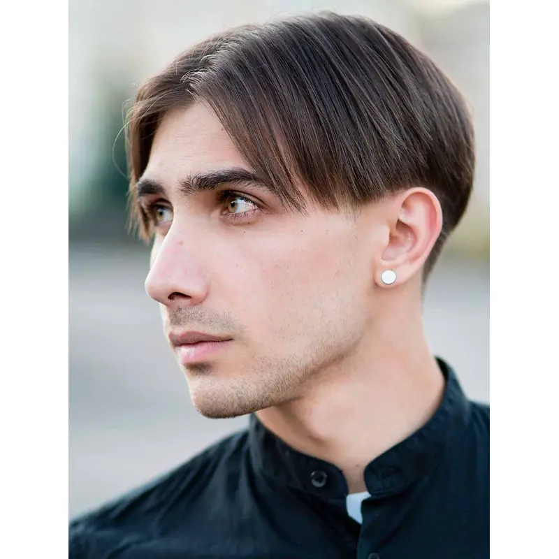 Capless Brown Straight Remy Human Hair Short Bowl Men Wigs