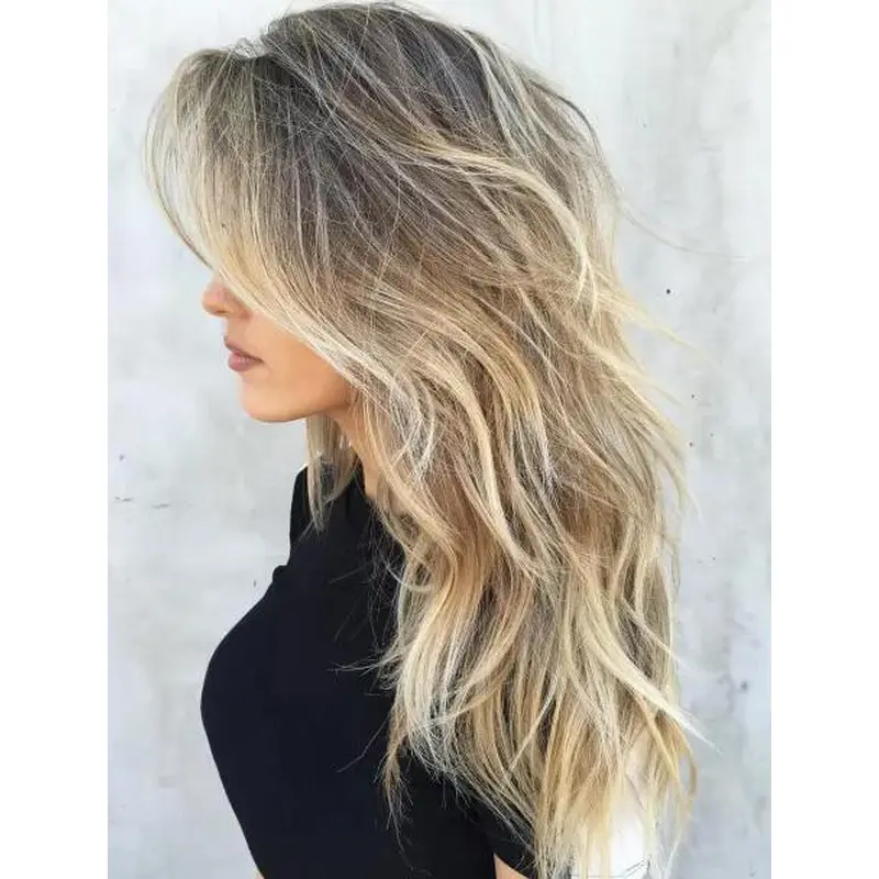 Cheap Blonde Wig Long Synthetic Without Bangs Crisp Layered Waves Wigs