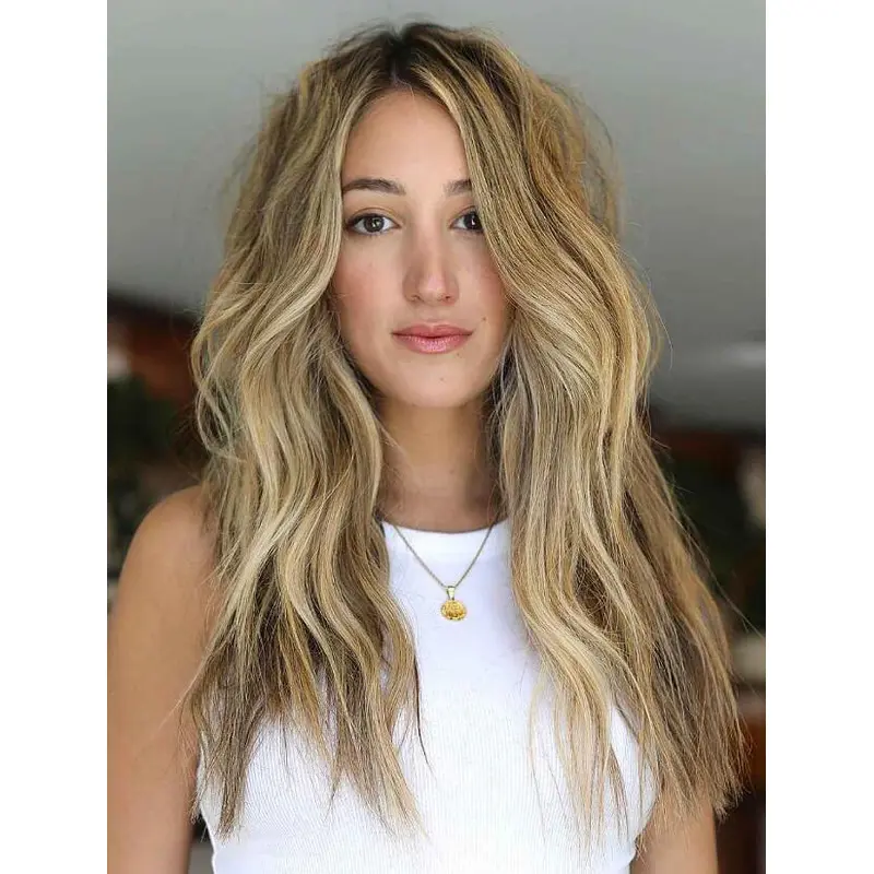 Girls Wigs Long Wavy Lace Front Synthetic Without Bangs Beige Blonde Wigs