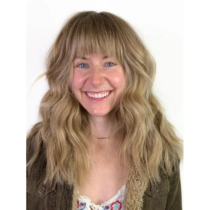 Long Blonde Wig Human Hair 18" Monofilament Wavy Wigs