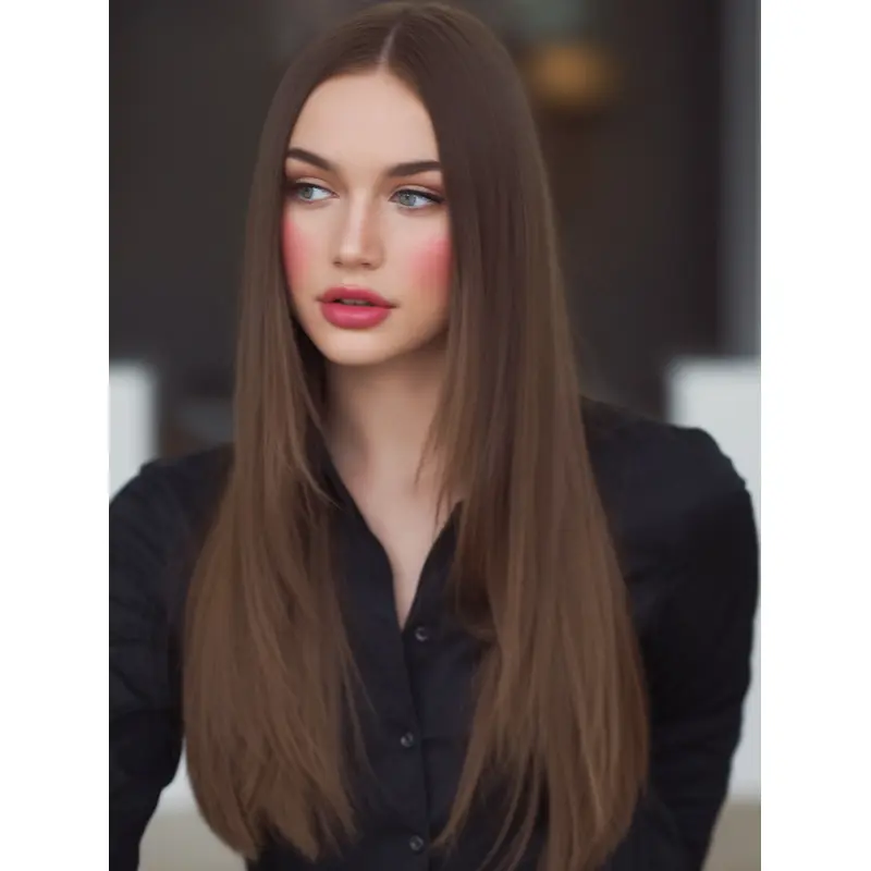 Long Brown Hair Wigs 22" Lace Front Layered Wigs