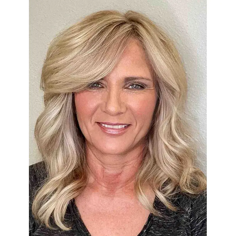 Medium Length Blonde Wigs Lace Front Wavy Wigs Synthetic Layered Wigs