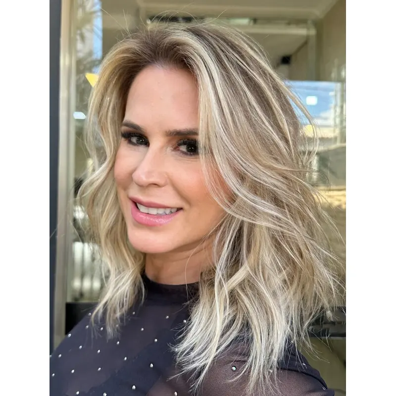 Medium Length Blonde Wigs Wavy 12" Layered Monofilament Wigs