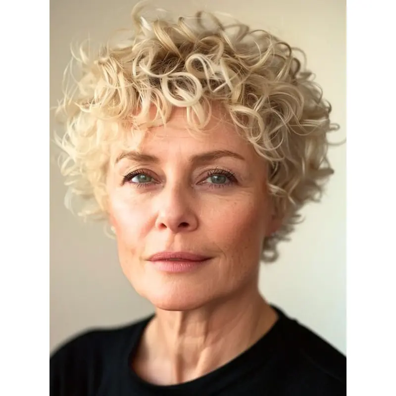 Short Blonde Curly Wig Monofilament With Bangs 6" Wigs