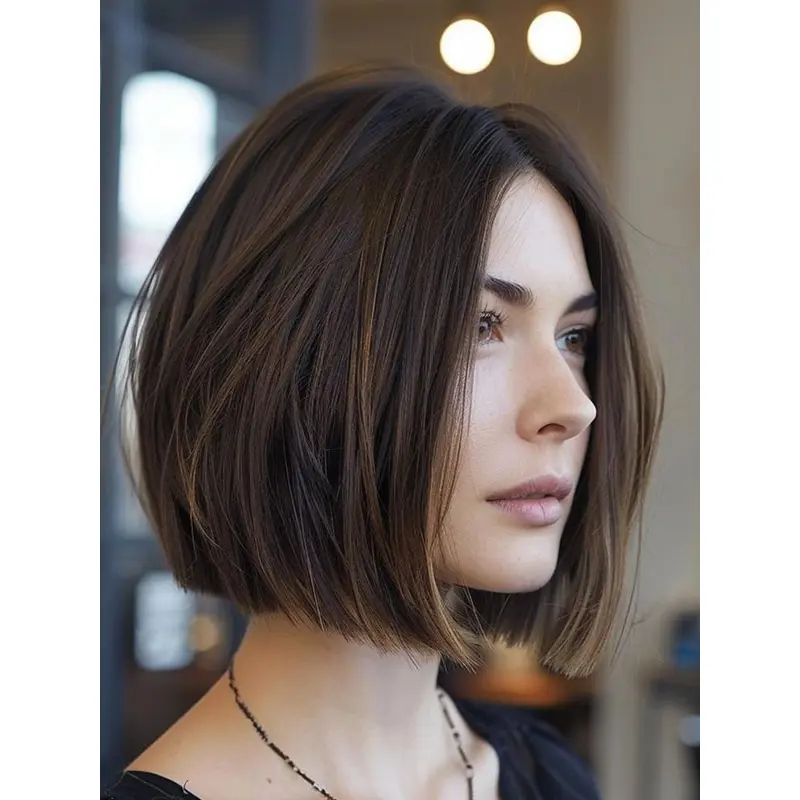 Straight Cut Bob Wig 10" Chin Length Brown Monofilament Wigs