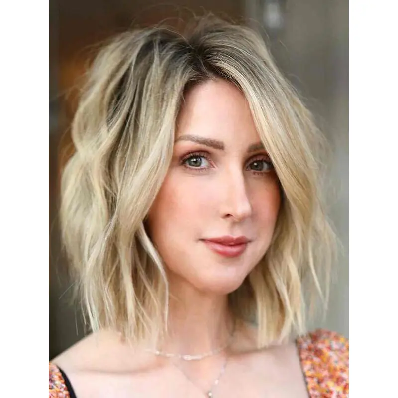 Blonde Bob Wig Shoulder Length Wavy Synthetic Wigs Lace Front Blonde Wigs