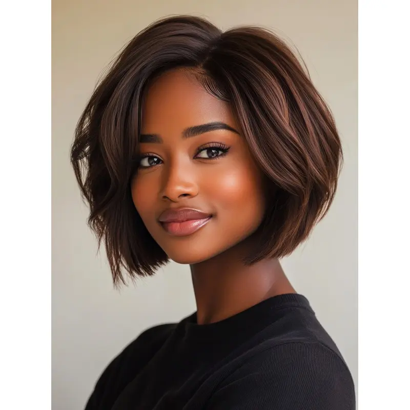 Bob Style Wigs For African American Monofilament Brown 10" Wigs