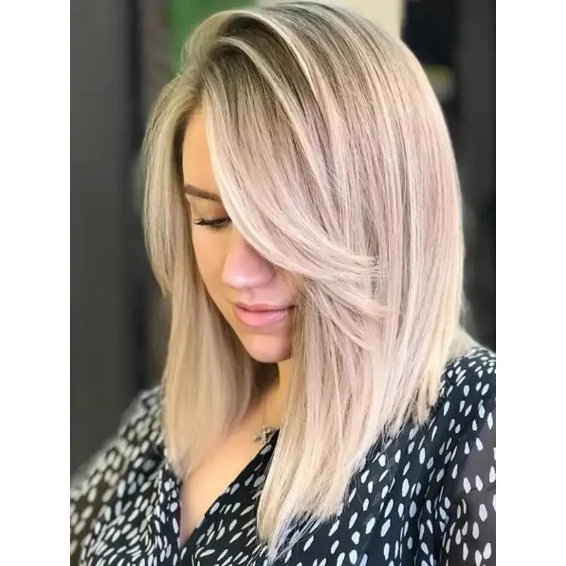 Bob Wig Lace Front Blonde Straight Convenient Bobs Synthetic Long Bangs Wigs