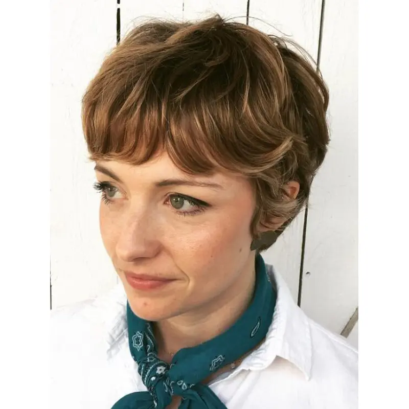 Brown Wigs Synthetic Wavy Lace Front Short Layered Pixie Bob Wigs