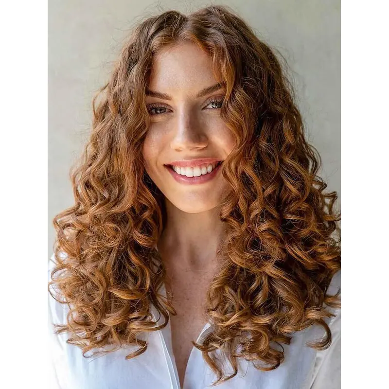 Curly Lace Wigs Brown Synthetic Layered Beach Curls Wigs