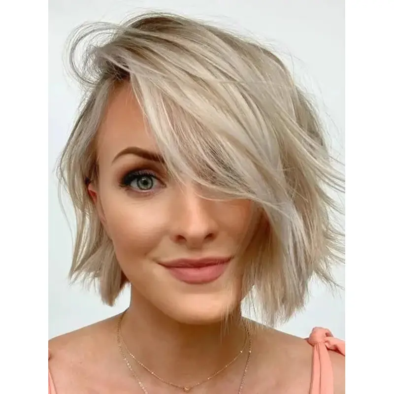 Lace Wigs Synthetic Sassy Bobs Shoulder Length Wavy Side Part Blonde Wigs