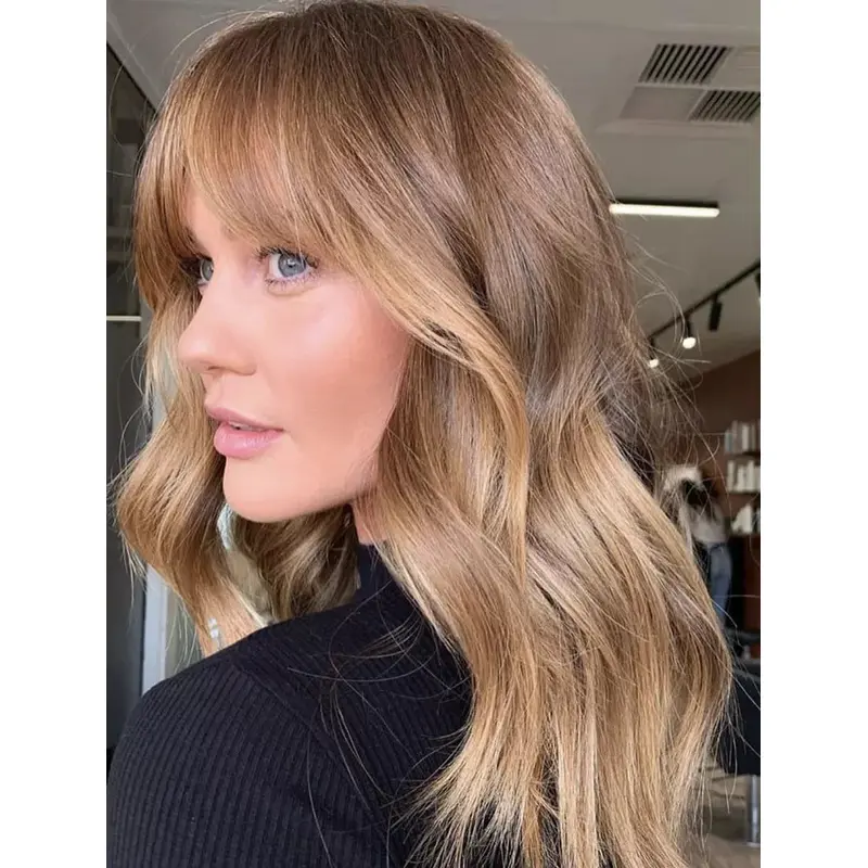 Long Wigs With Bangs No-Fuss Synthetic Long Blonde Wigs Lace Front Layered Wigs