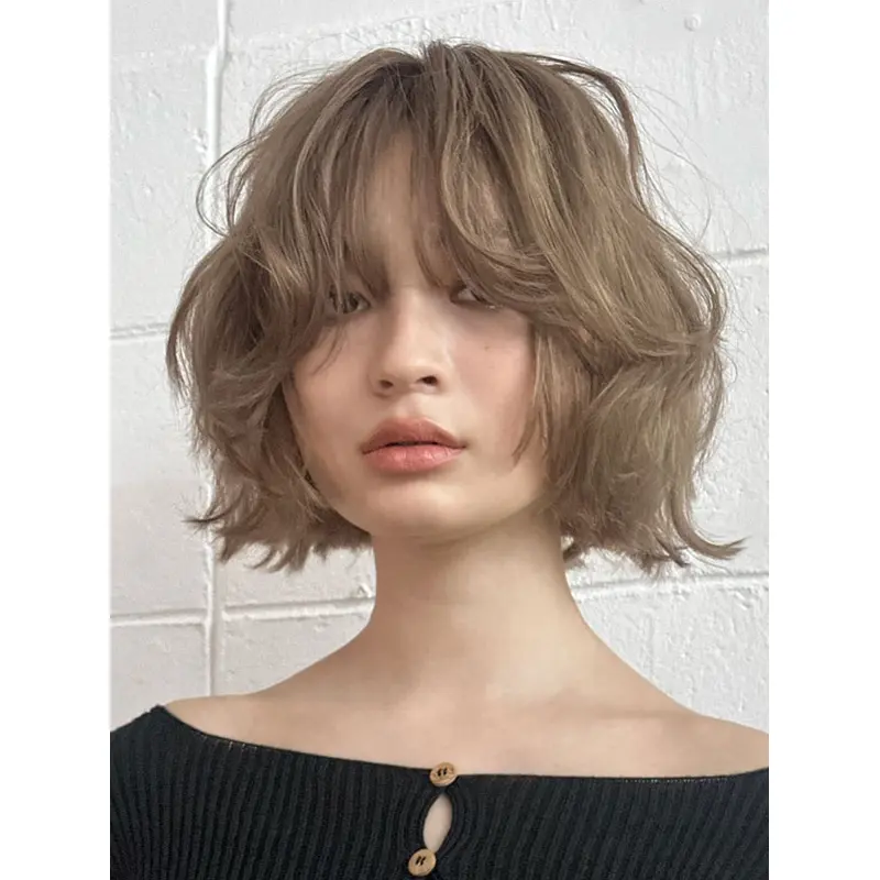 Medium Length Blonde Wigs With Bangs 10" Monofilament Remy Human Hair Wigs