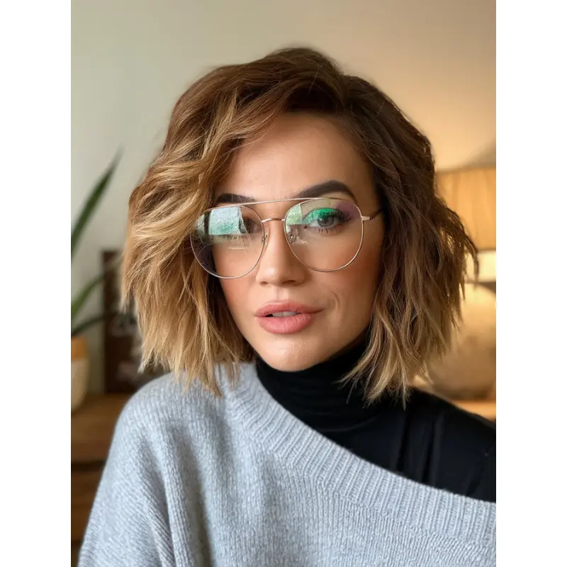 Medium Wigs For Women Shoulder Length Bobs Blonde Wavy 12" Remy Human Hair Wigs