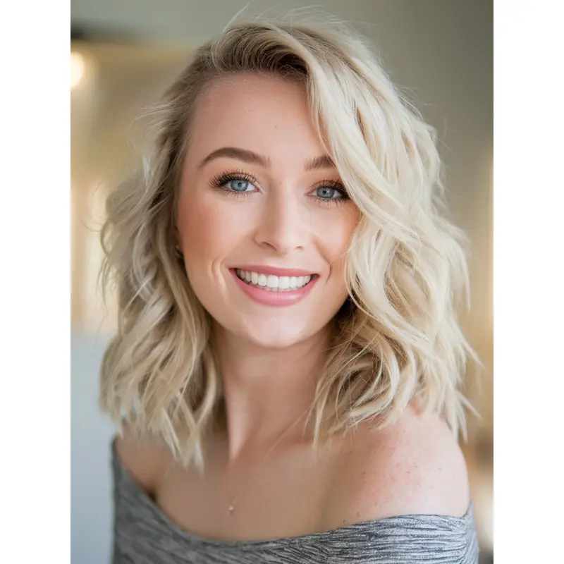 Real Hair Wigs Medium Length Monofilament 12" Wavy Layered Wigs