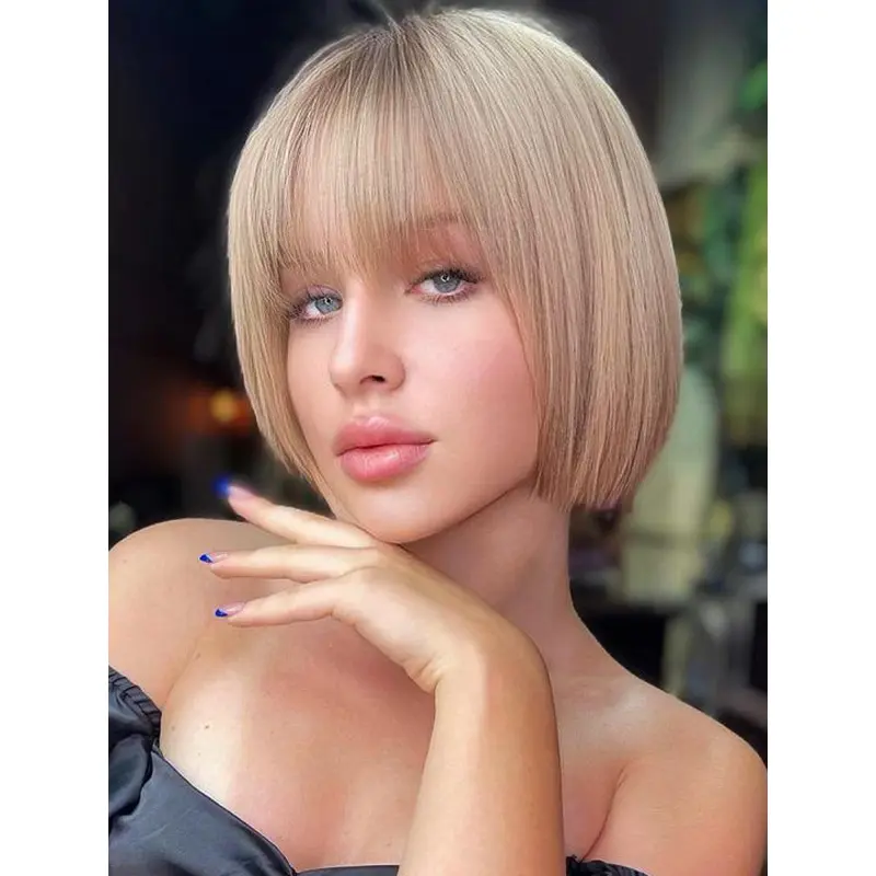 Blonde Wigs Synthetic Lace Front Wigs Chin Length Blunt Bob Wigs