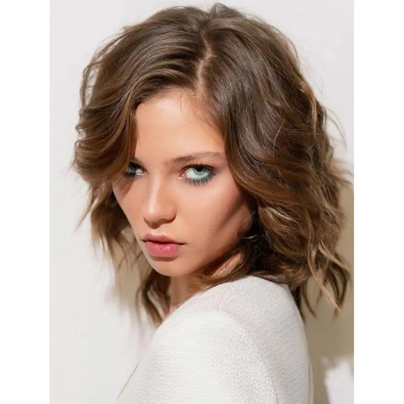 Brown Wigs Wavy Synthetic Wig Without Bangs Lace Front Wigs Layers Wigs