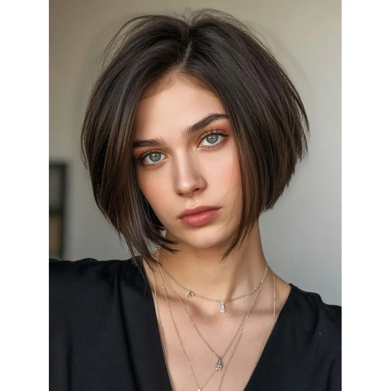 Human Hair Ladies Bob Wigs Brown 10" With Bangs Monofilament Wigs