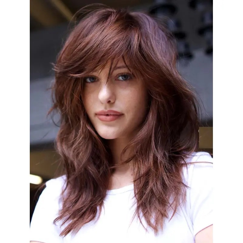 Long Brown Hair Wig Lace Front Wavy Wig Synthetic Long Layered Wigs