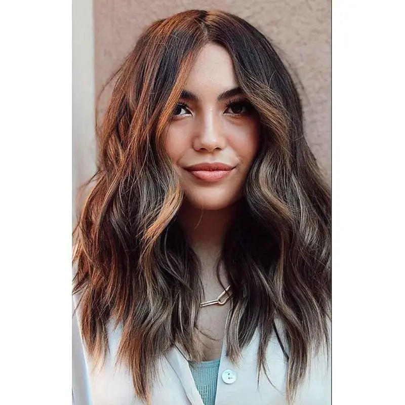 Long Brown Wigs Synthetic Lace Wavy Wig Without Bangs Long Hair Wigs