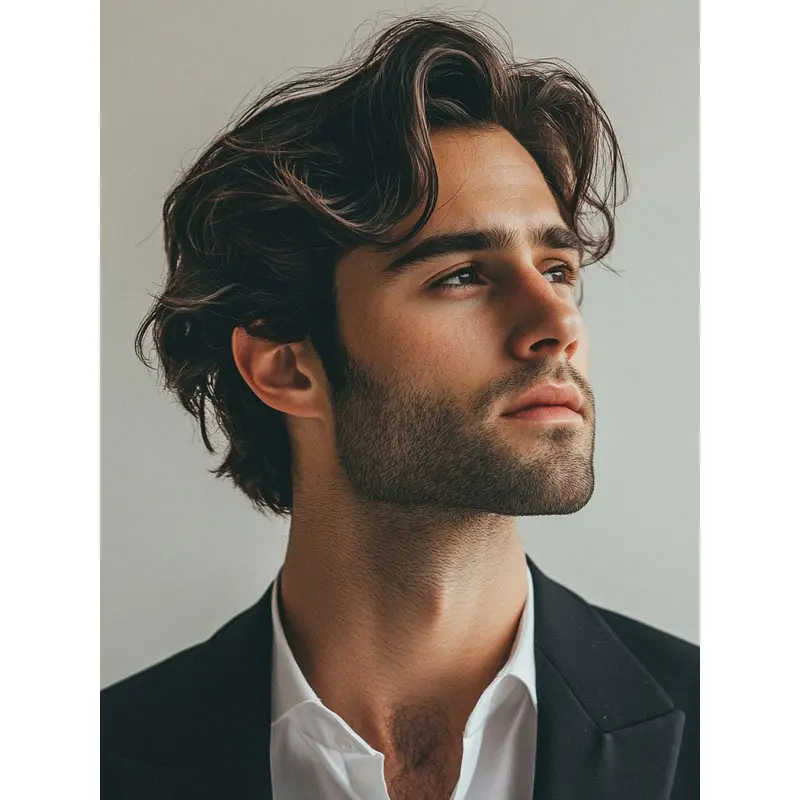 Mans Wig Remy Human Hair Wavy Layered Brown Short Wigs