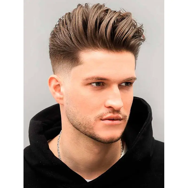 Mens Full Head Wigs Human Hair Blonde Monofilament Cropped Straight Wigs