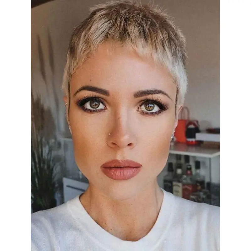 Short Lace Wigs Straight Blonde Synthetic Lace Front Cropped Boycuts Pixie Wigs
