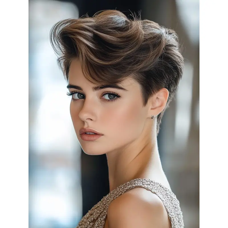 Short Wavy Wig Lace Front Boycuts Synthetic Brown 6" Wigs