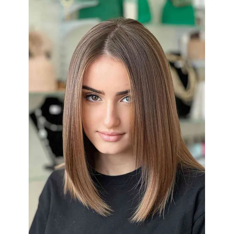 Shoulder Length Wig Brown Synthetic Wigs Without Bangs Lace Wigs