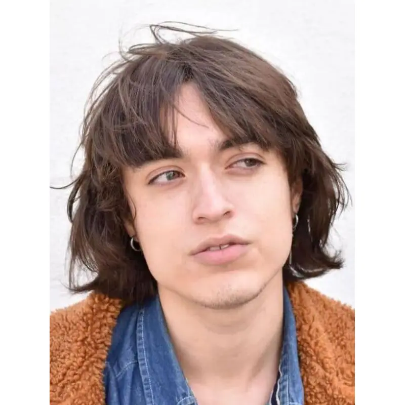 Straight Capless Remy Human Hair Brown Long Cool Bob Shag Men Wigs